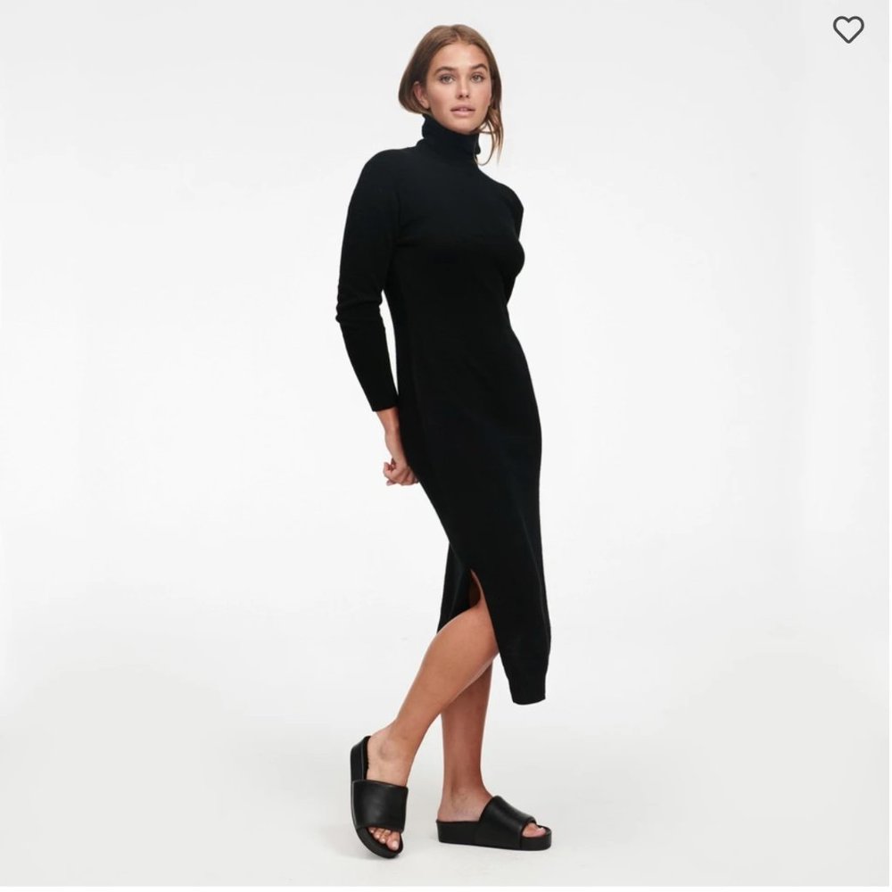 Naadam Cashmere Turtleneck Dress with Slits